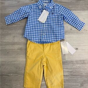 Ralph Lauren 6 months Blue and White Checkered Kids Shirt and Pants